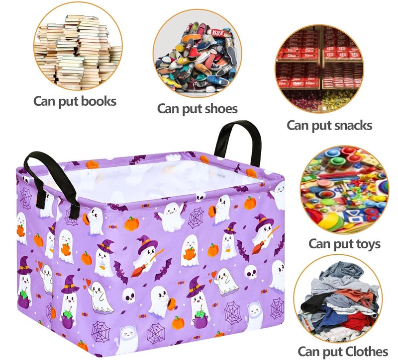 FUULOXE Halloween Empty Storage Basket with Handles Open Gifts&Candy Spooky Basket stuffers for Kids Baby Collapsible Women Organizer Bins Toys Boxes for Shelves Home Office - Image 4
